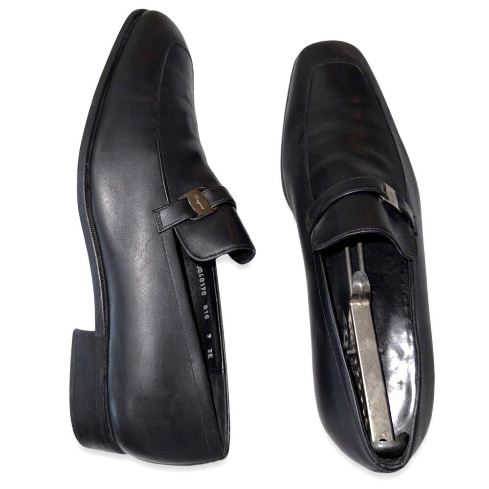 Salvatore Ferragamo Men 9 EE Black Leather Silver Bit Loafers Luxury Shoes Italy